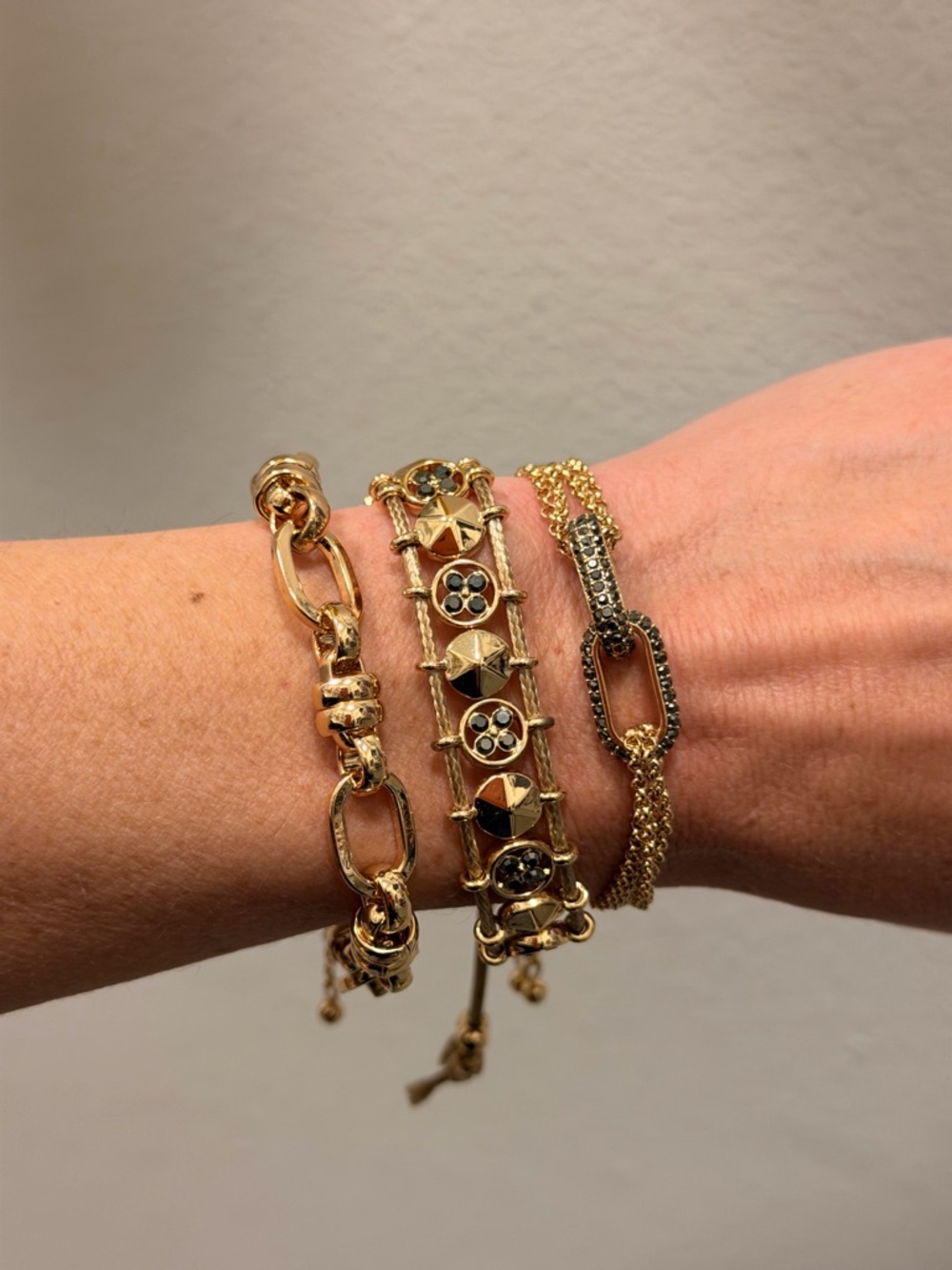 Bomb Party NWOT! Gold-Tone Women's Bracelet Set with Black Crystal Details - Picture 7 of 8